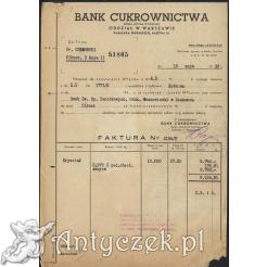 Zabytkowy druk firmowy - rachunek z banku cukrownictwa