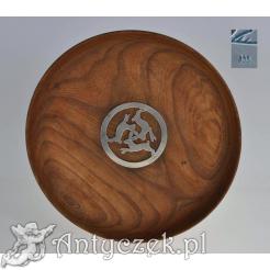 Drewniana patera Art Deco ze srebrem