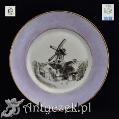 zabytkowy wiatrak namalowany na markowej porcelanie